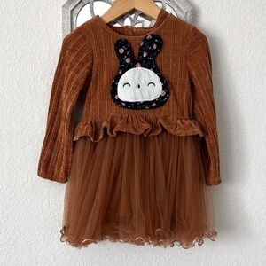 Chenille Tulle Dress with Bunny Appliqué